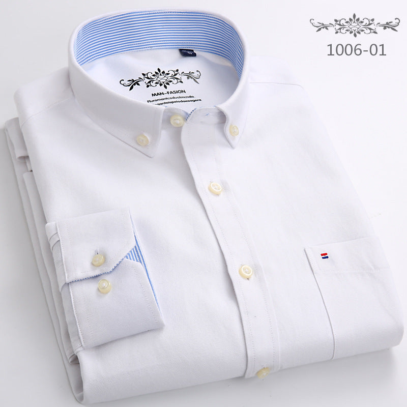 Wrinkle resistant solid color casual long sleeved men's shirt men's top Oxford spun men's Khmer shirt