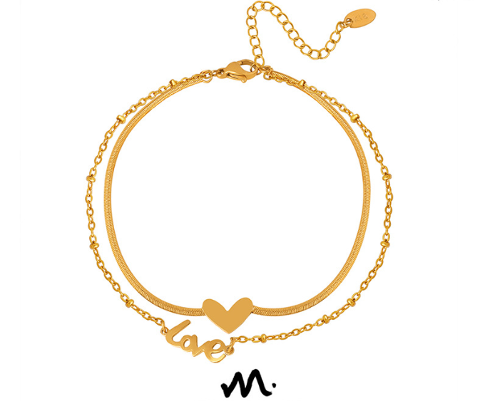 Beach Ankle Exposed Summer Footwear Letter Love Pendant Double Layer Ankle Chain