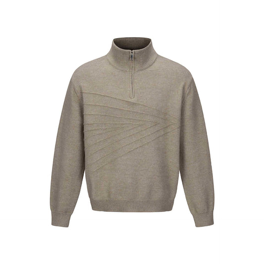 Distressed Jacquard Knit Loose Half-Zip High Neck Sweater Men