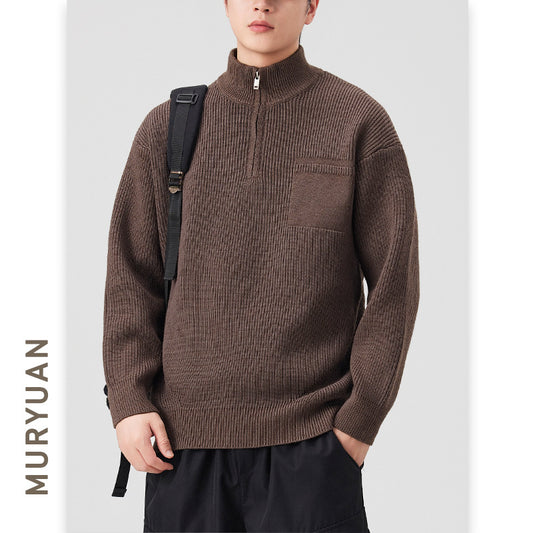 High Neck Half-Zip Knit Sweater Heavyweight Retro Warm Knitwear
