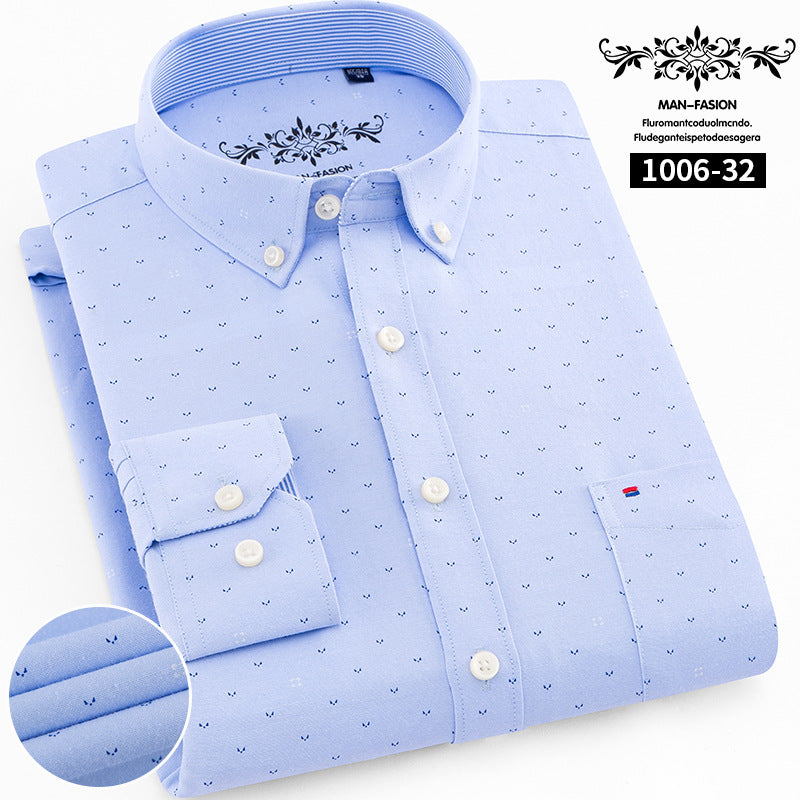Wrinkle resistant solid color casual long sleeved men's shirt men's top Oxford spun men's Khmer shirt