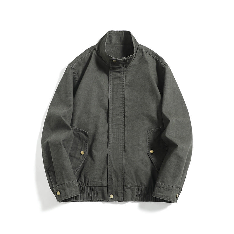 Printed Relaxed Zip-Up Stand Collar Jacket
