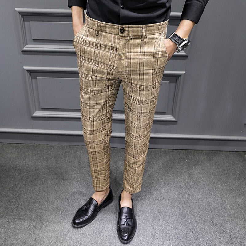British Style Dress Suit Pant Man New Plaid Suit Pant Men Designer Gentlemen Business Casual Work Pant Trousers