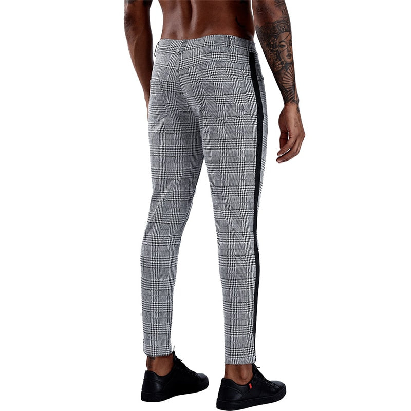 Brand Plaid Pants Men Elastic Male Skinny Trousers Bottom Tight Male Pant Streetwear Sweatpants Casual Joggers Men Pants