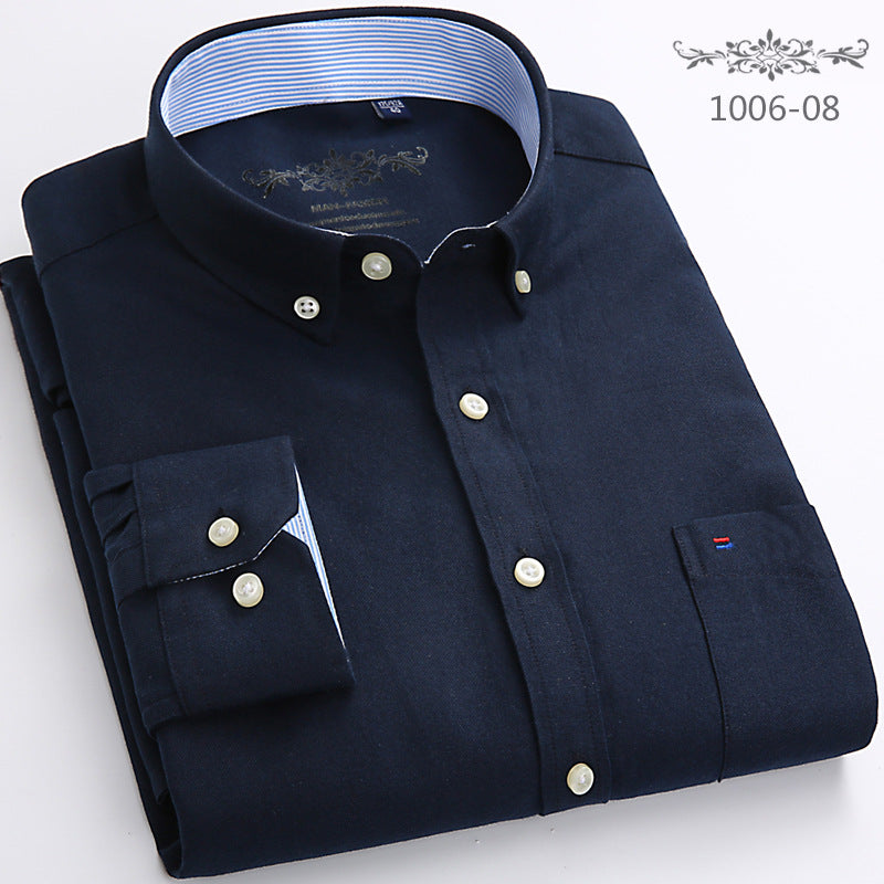 Wrinkle resistant solid color casual long sleeved men's shirt men's top Oxford spun men's Khmer shirt