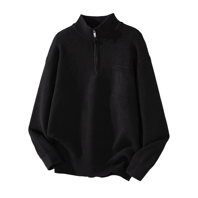 High Neck Half-Zip Knit Sweater Heavyweight Retro Warm Knitwear