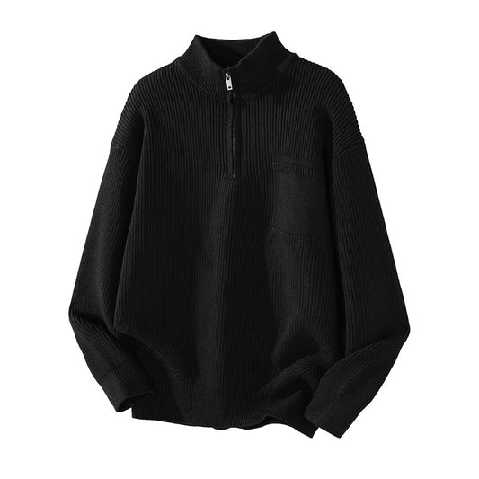 High Neck Half-Zip Knit Sweater Heavyweight Retro Warm Knitwear