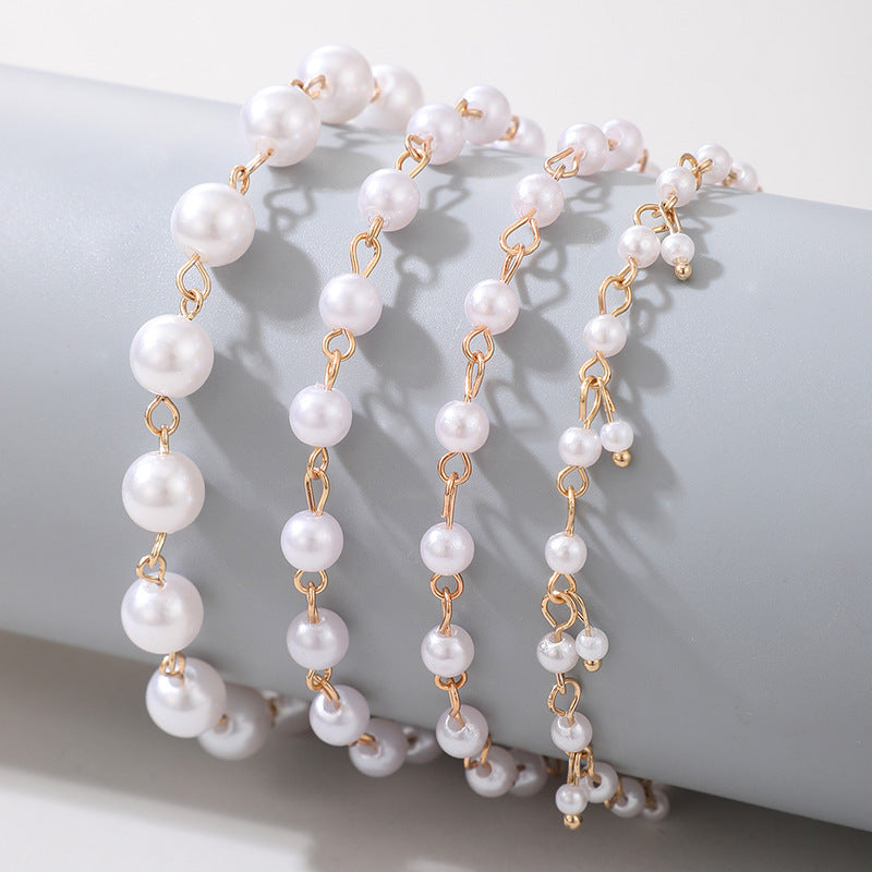 Fashion Simple Footwear Pearl Beaded Multi-layer Anklet Geometric Chain Four-layer Anklet