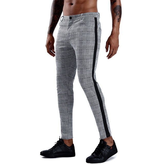 Brand Plaid Pants Men Elastic Male Skinny Trousers Bottom Tight Male Pant Streetwear Sweatpants Casual Joggers Men Pants