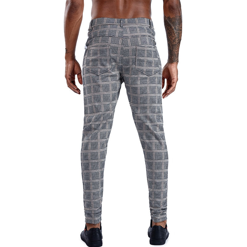 Brand Plaid Pants Men Elastic Male Skinny Trousers Bottom Tight Male Pant Streetwear Sweatpants Casual Joggers Men Pants
