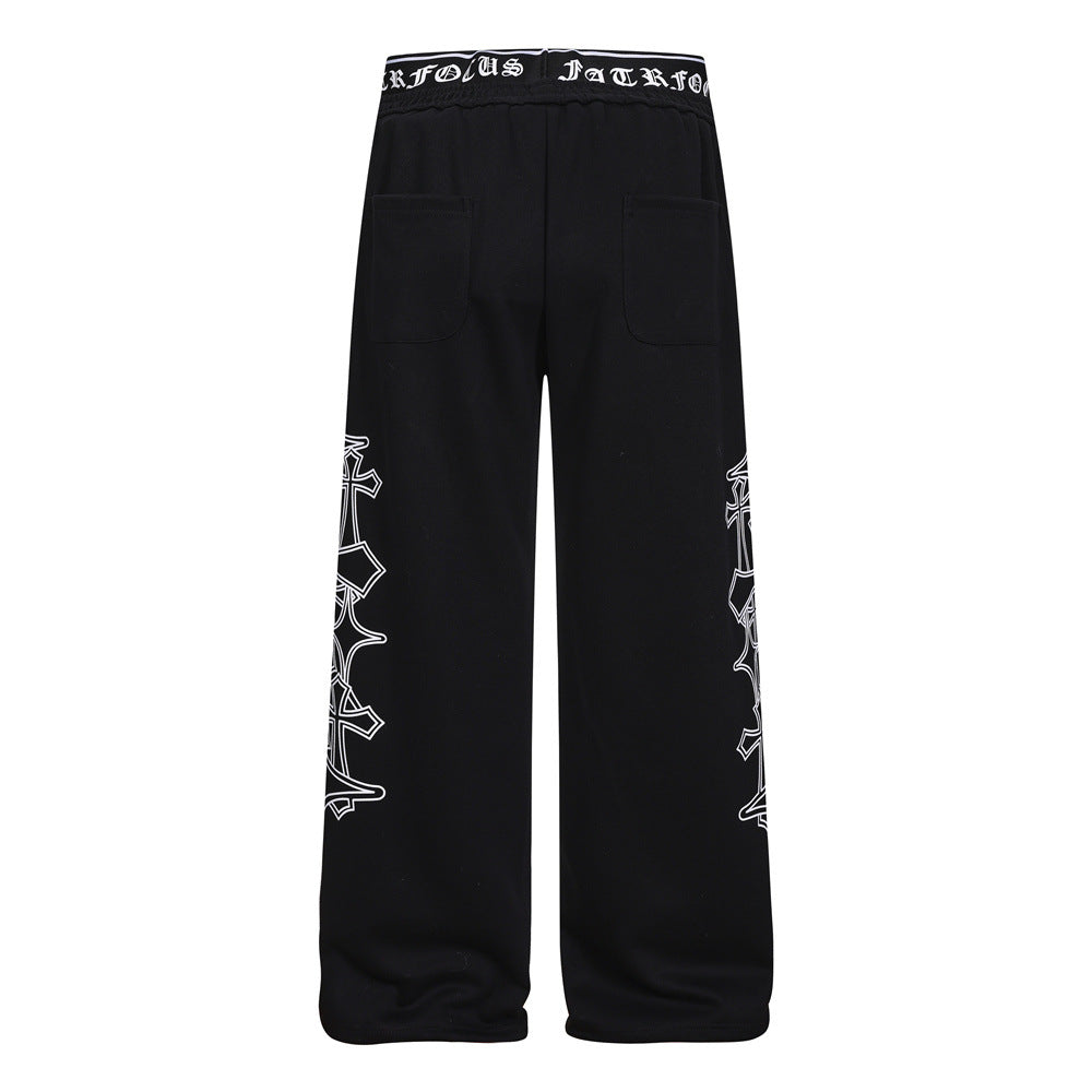 Cross printed casual pants