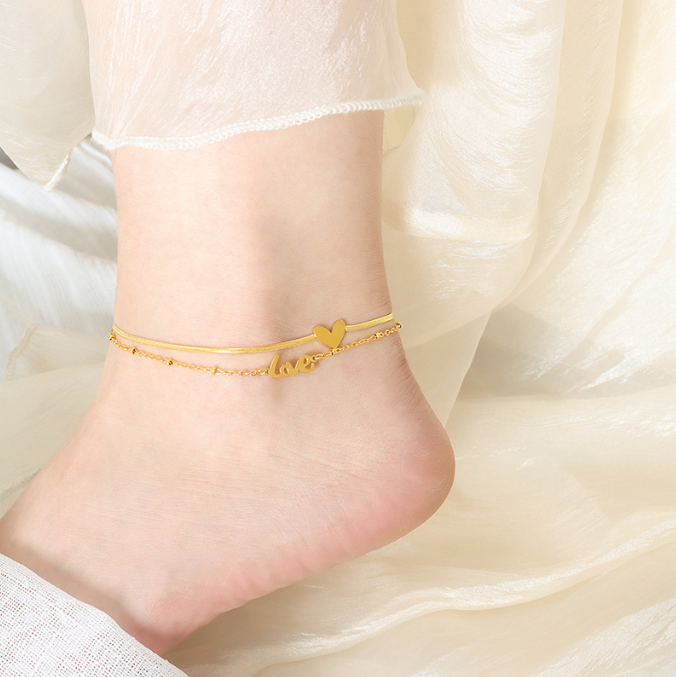 Beach Ankle Exposed Summer Footwear Letter Love Pendant Double Layer Ankle Chain