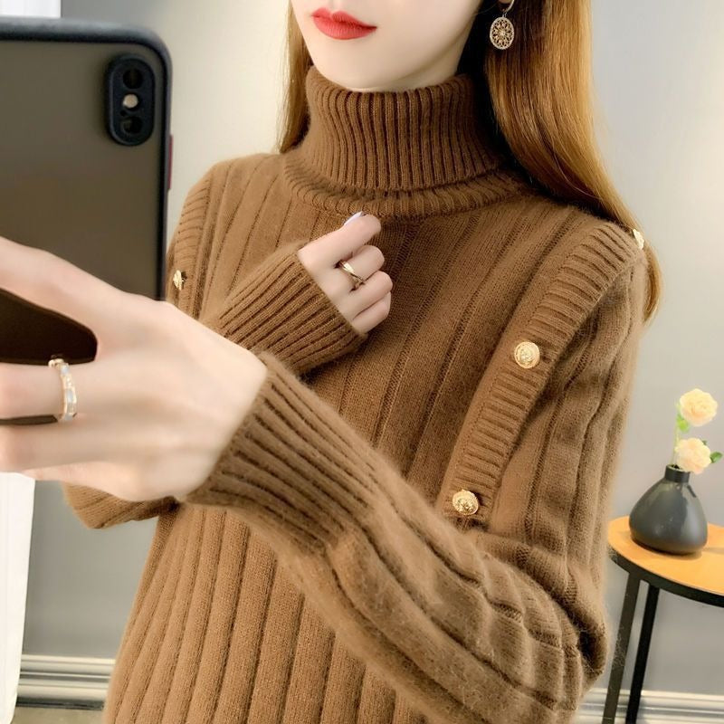 Relaxed Fit Turtleneck Knit Sweater Top for Women