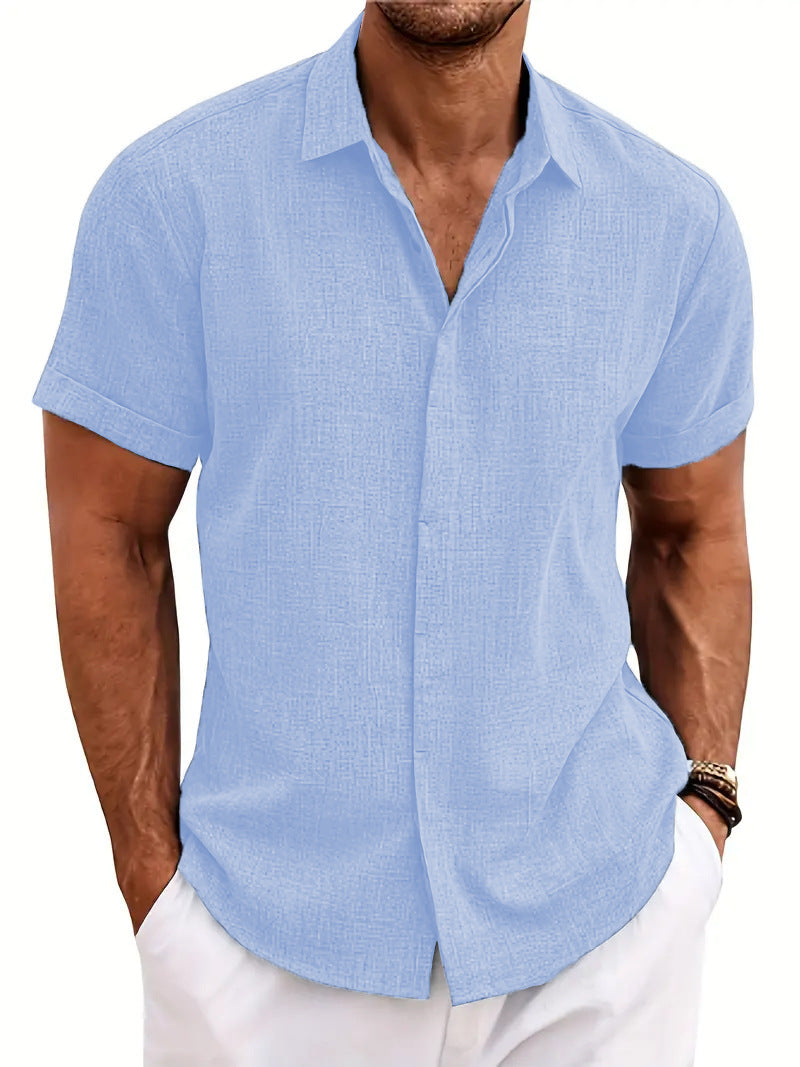 Loose sweatshirt cotton linen shirt beach men's short sleeved shirt