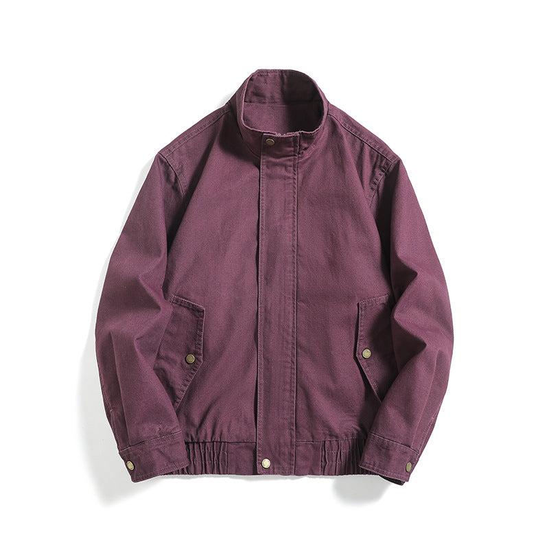 Printed Relaxed Zip-Up Stand Collar Jacket