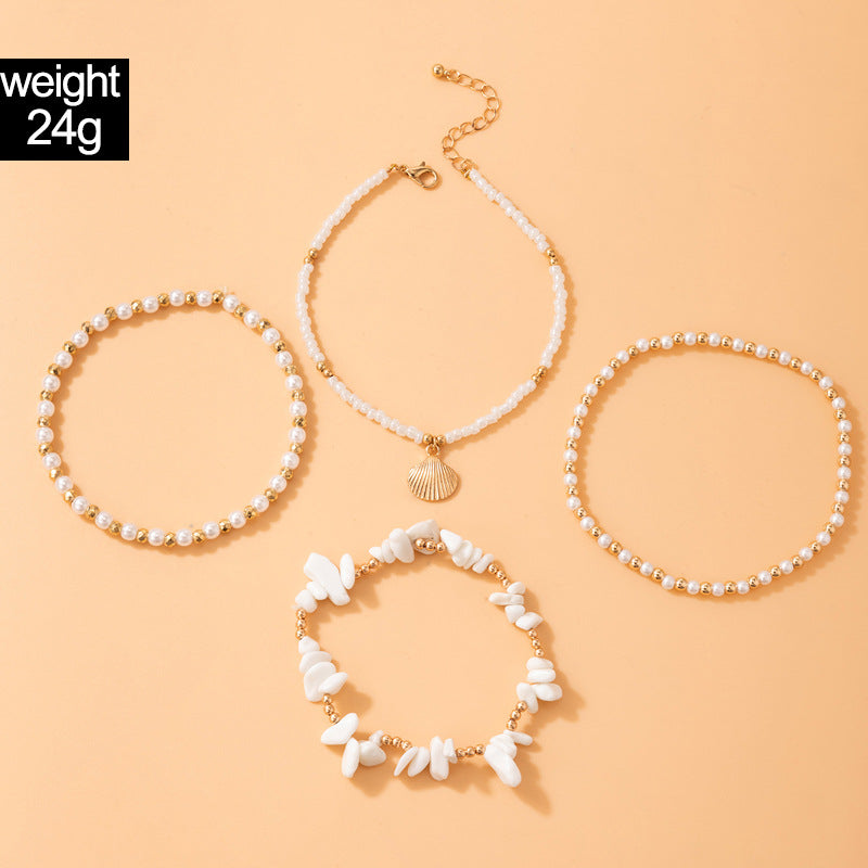 Beach Style Footwear Gravel Beaded Multi-layer Anklet Pearl Shell Four-layer Anklet