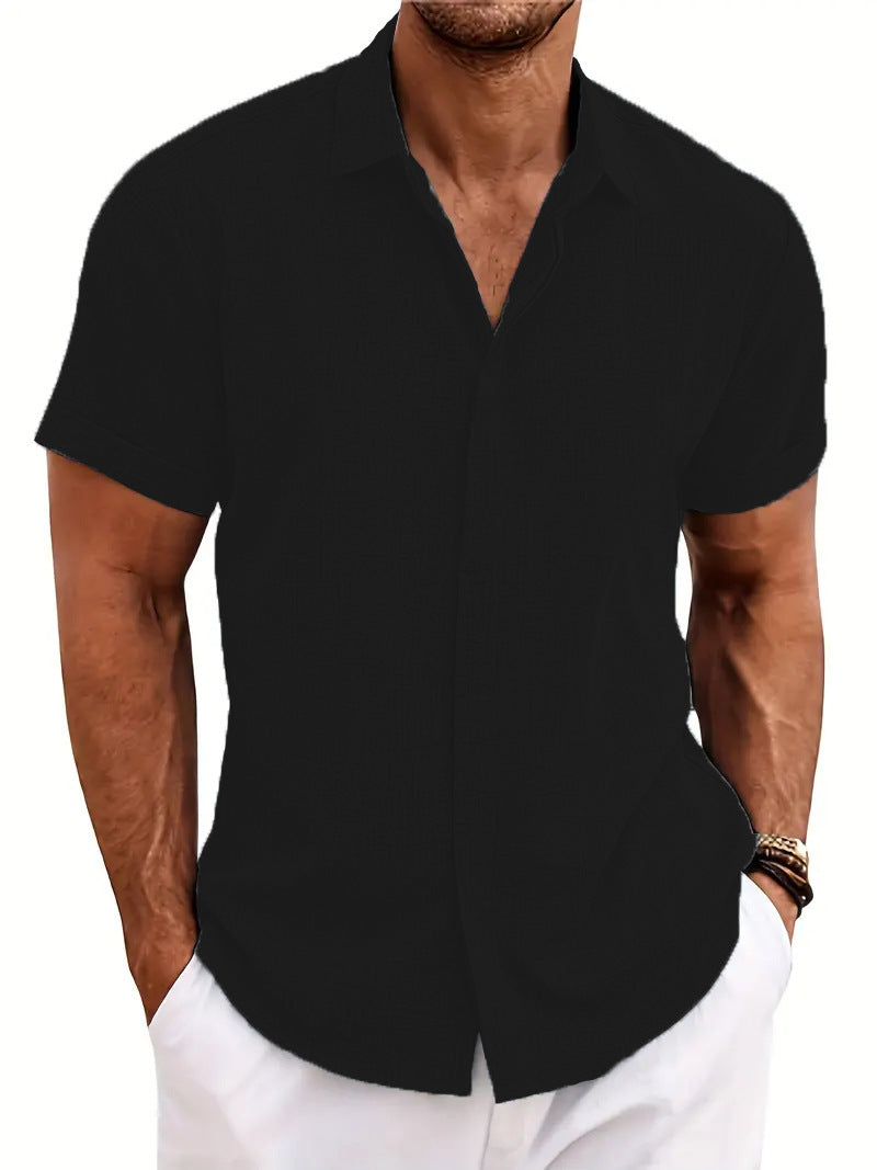 Loose sweatshirt cotton linen shirt beach men's short sleeved shirt