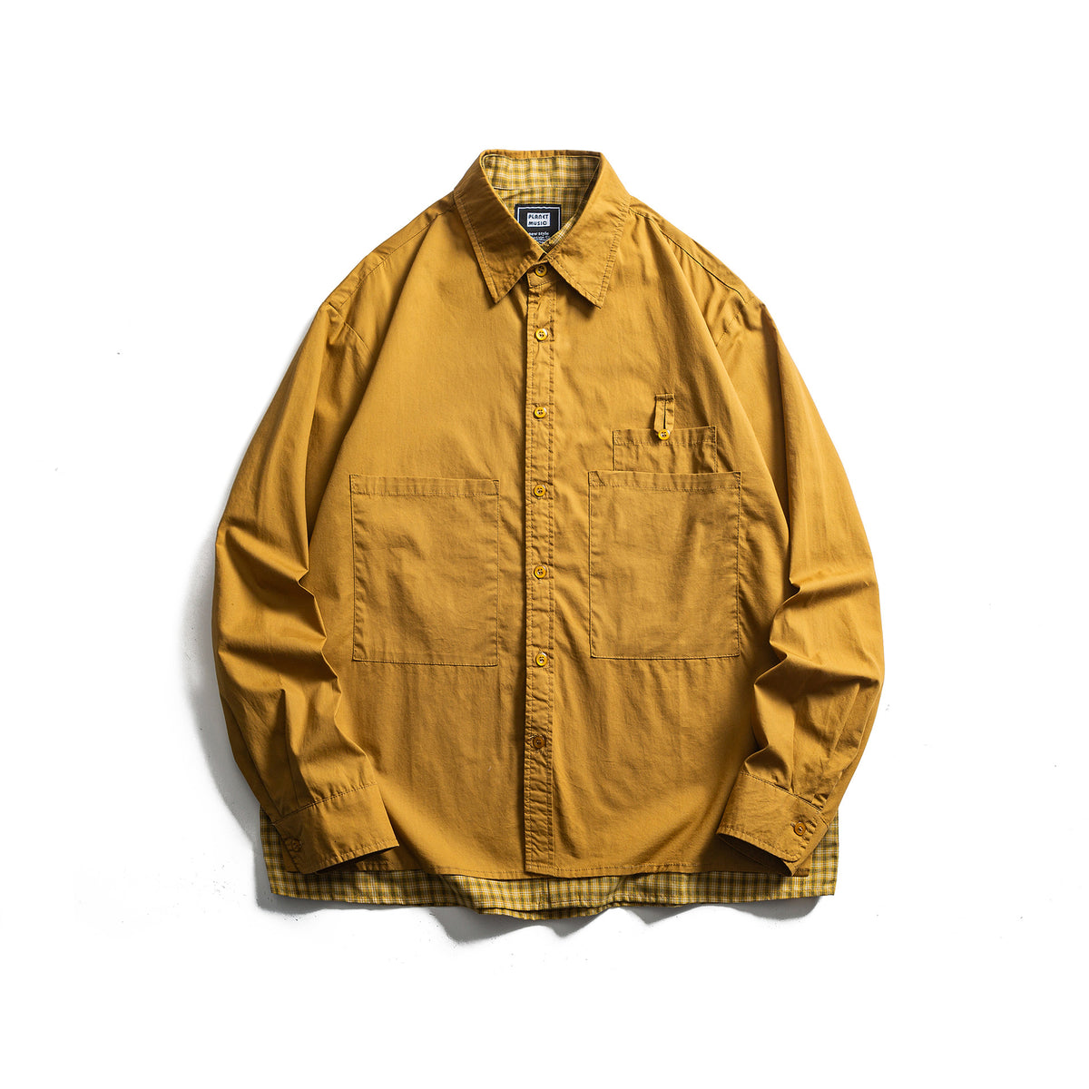 Splicing fake two loose casual workwear long sleeved shirts