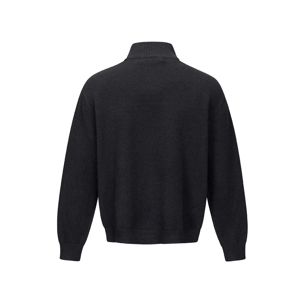 Distressed Jacquard Knit Loose Half-Zip High Neck Sweater Men
