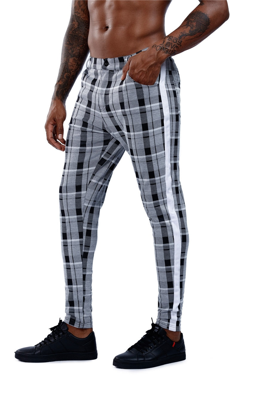 Brand Plaid Pants Men Elastic Male Skinny Trousers Bottom Tight Male Pant Streetwear Sweatpants Casual Joggers Men Pants