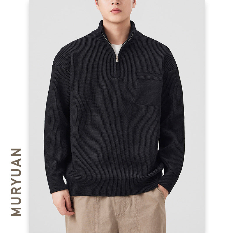 High Neck Half-Zip Knit Sweater Heavyweight Retro Warm Knitwear