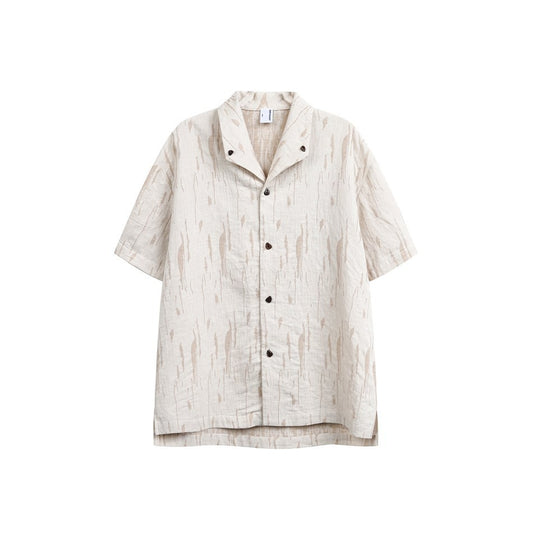 Textured Linen-Cotton Cuban Collar Shirt Men's Short Sleeve Shirt