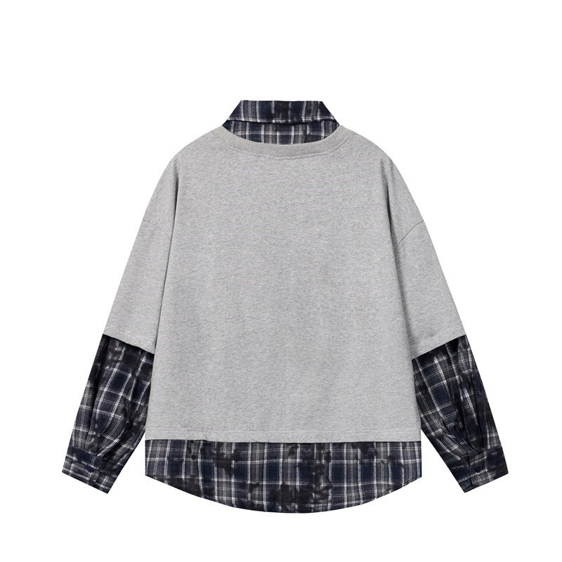 Fake two checkered long sleeved casual shirts for men and women