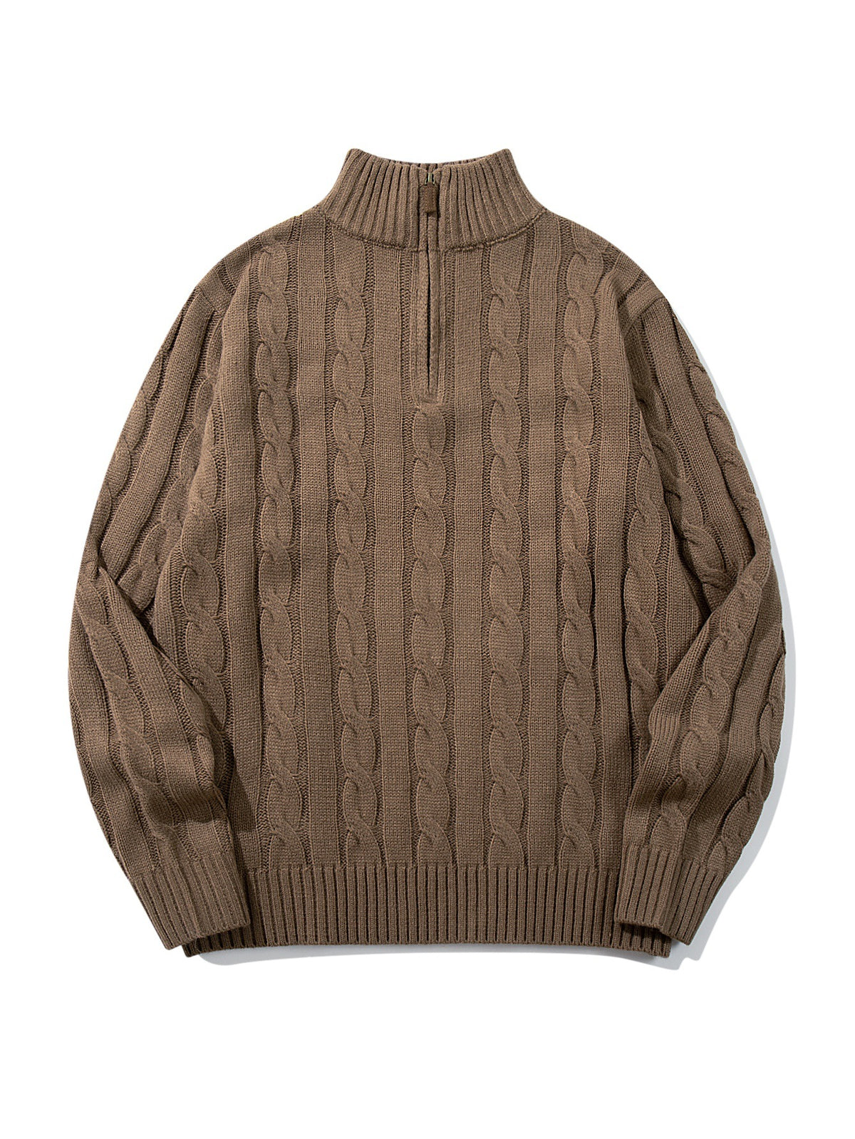 Half-Zip High Neck Cable Knit Sweater