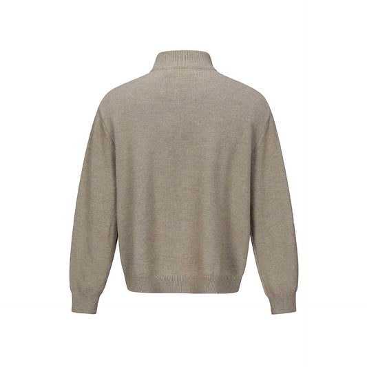 Distressed Jacquard Knit Loose Half-Zip High Neck Sweater Men