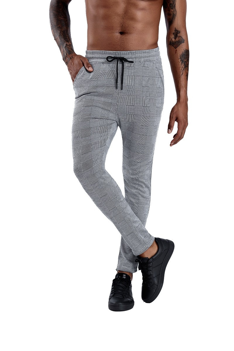 Brand Plaid Pants Men Elastic Male Skinny Trousers Bottom Tight Male Pant Streetwear Sweatpants Casual Joggers Men Pants