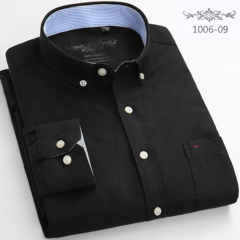 Wrinkle resistant solid color casual long sleeved men's shirt men's top Oxford spun men's Khmer shirt